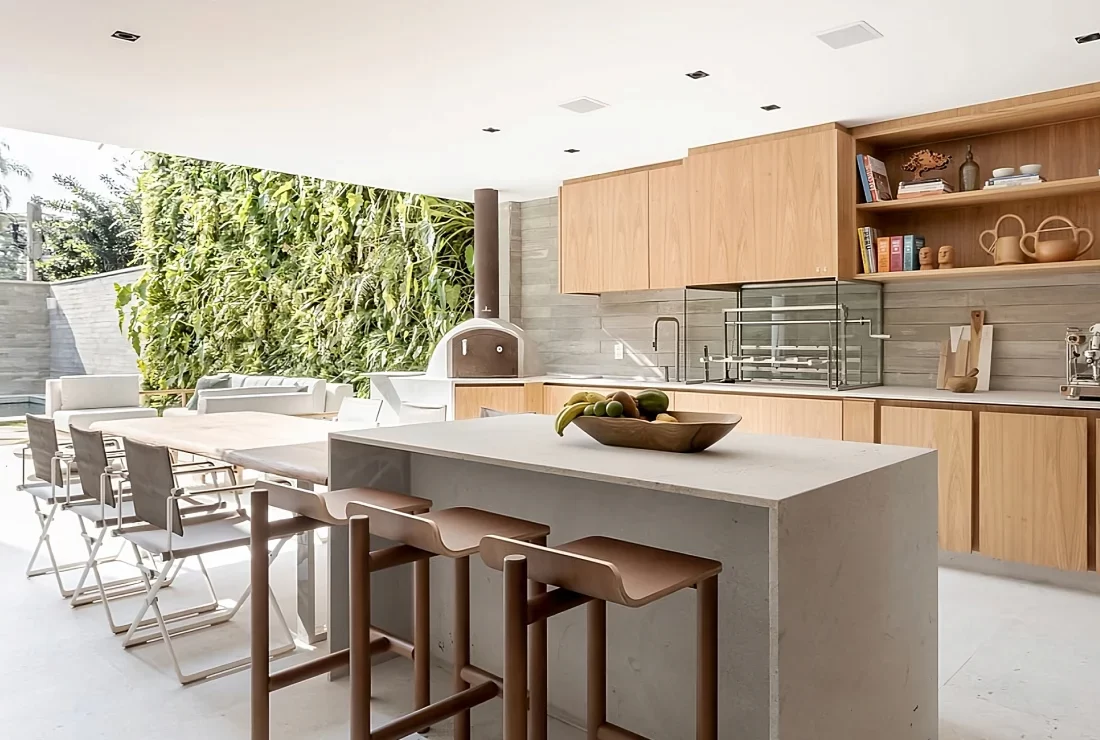 Cozinha gourmet externa com ilha
