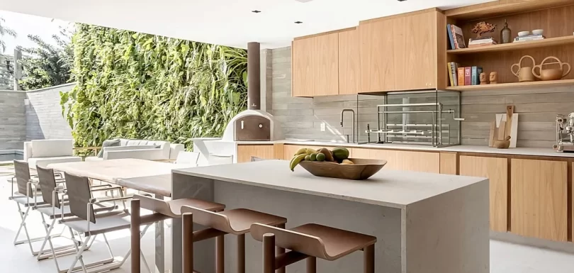 Cozinha gourmet externa com ilha