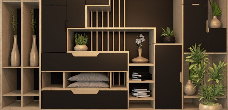Móveis planejados para o estilo minimalista.