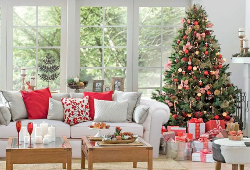 ideias de decoração de natal enfeites para mobília na sala