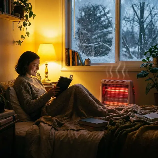 Aquecedor portátil aquecendo quarto pequeno durante o inverno