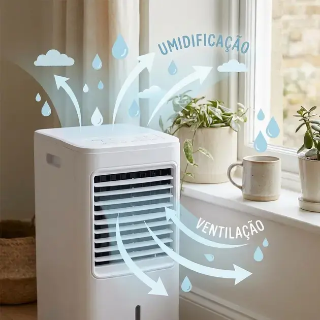 Climatizador de ar em sala residencial oferecendo ar mais úmido e agradável no inverno