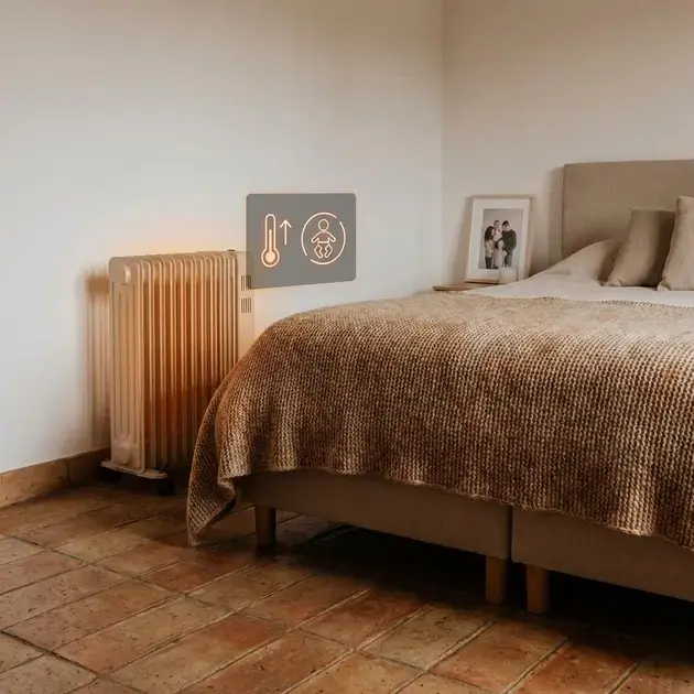 Aquecedor de ambiente ligado em quarto no inverno garantindo aquecimento seguro