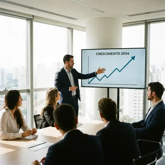 Gráficos e indicadores demonstrando benefícios de práticas sustentáveis no crescimento da empresa