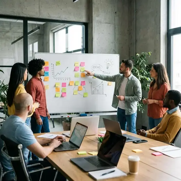 Equipe em home office colaborando em ambiente produtivo em casa