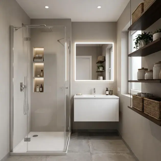 Projeto de banheiros pequenos com funcionalidade e estilo em espaço otimizado