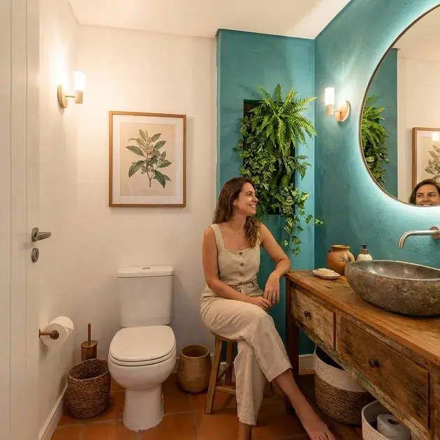 Cores claras, contrastes e quadros em banheiros pequenos com estilo e personalidade