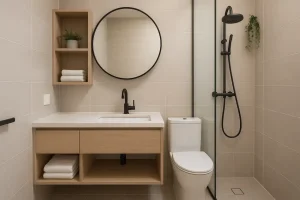 banheiros pequenos com móveis sob medida